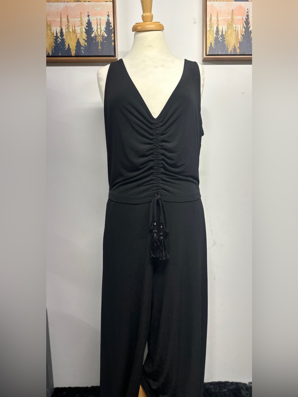 Tommy Bahama Black Ruched Wide Leg Jumpsuit Size L